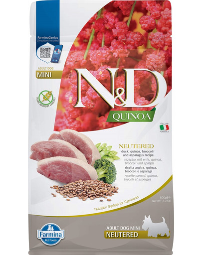 N&D Quinoa Dog Duck Broccoli Asparagus Neutered Adult mini 800G