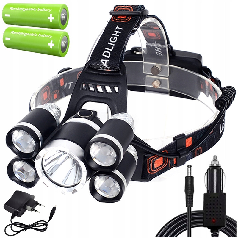 Mocna latarka czołowa 5x led cree xm-l t6 czołówka