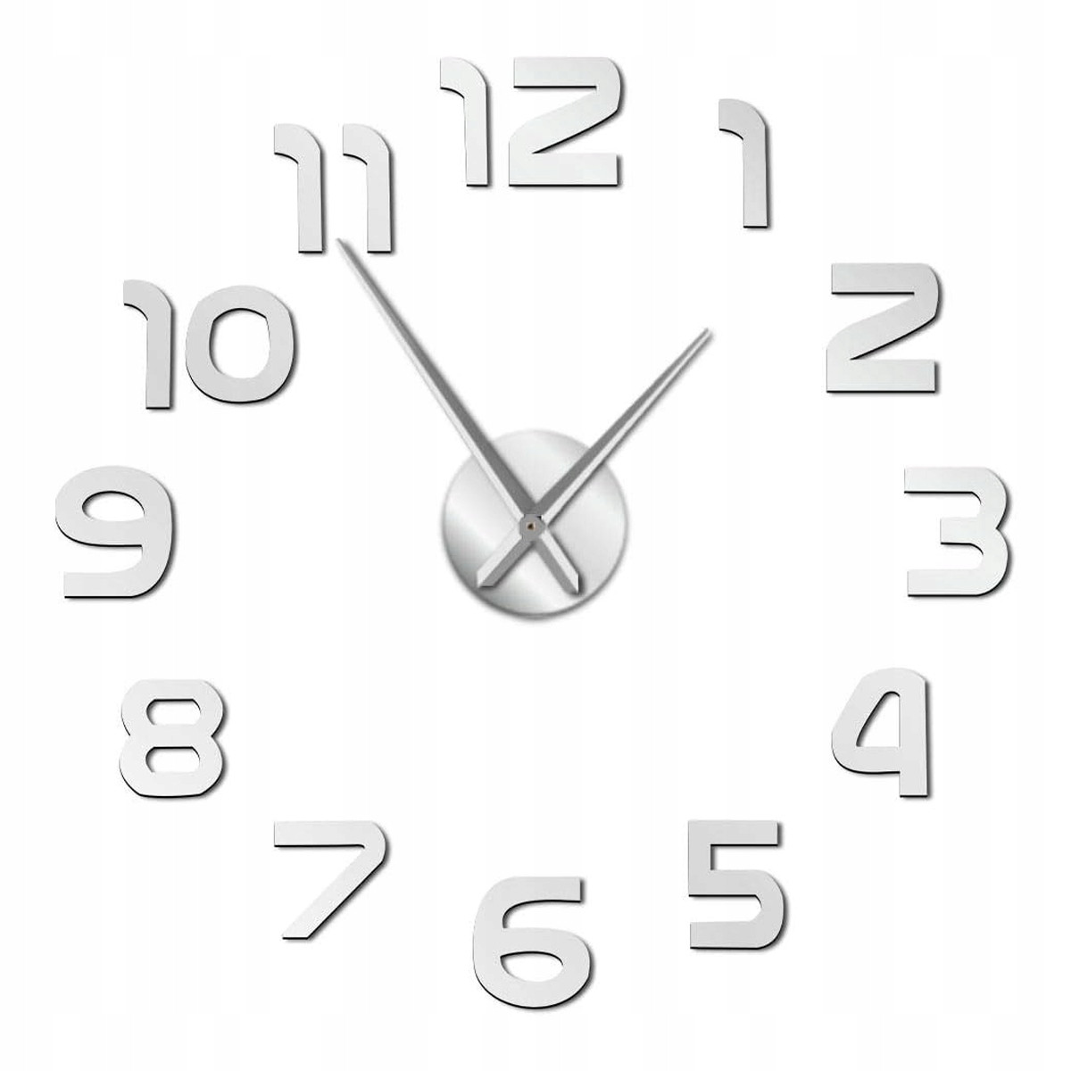 Zegar ścienny naklejany do salonu kuchni 3d srebrne lustro 60cm