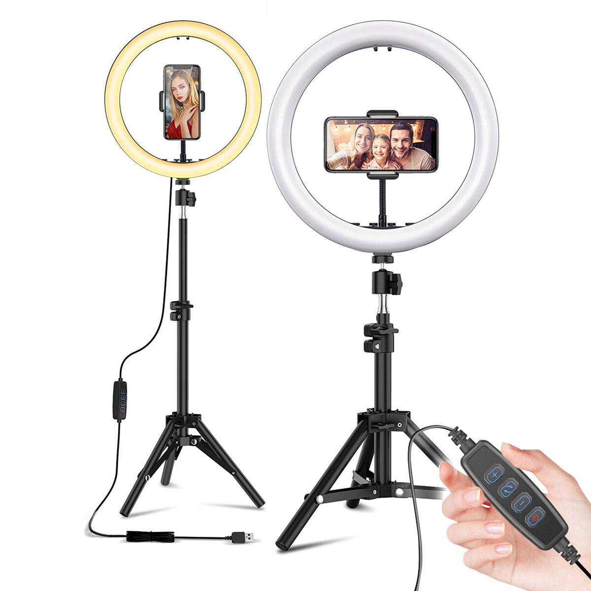 Lampa pierścieniowa ring led ze statywem 220cm usb 80w pilot