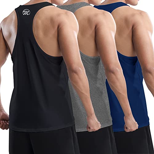 MEETWEE Męska kamizelka tank top, Y-Back koszulka sportowa bez rękawów sportowa koszulka sportowa podkoszulek mięśnie siłownia kamizelki topy do biegania treningu treningu, Czarny + szary + niebieski,