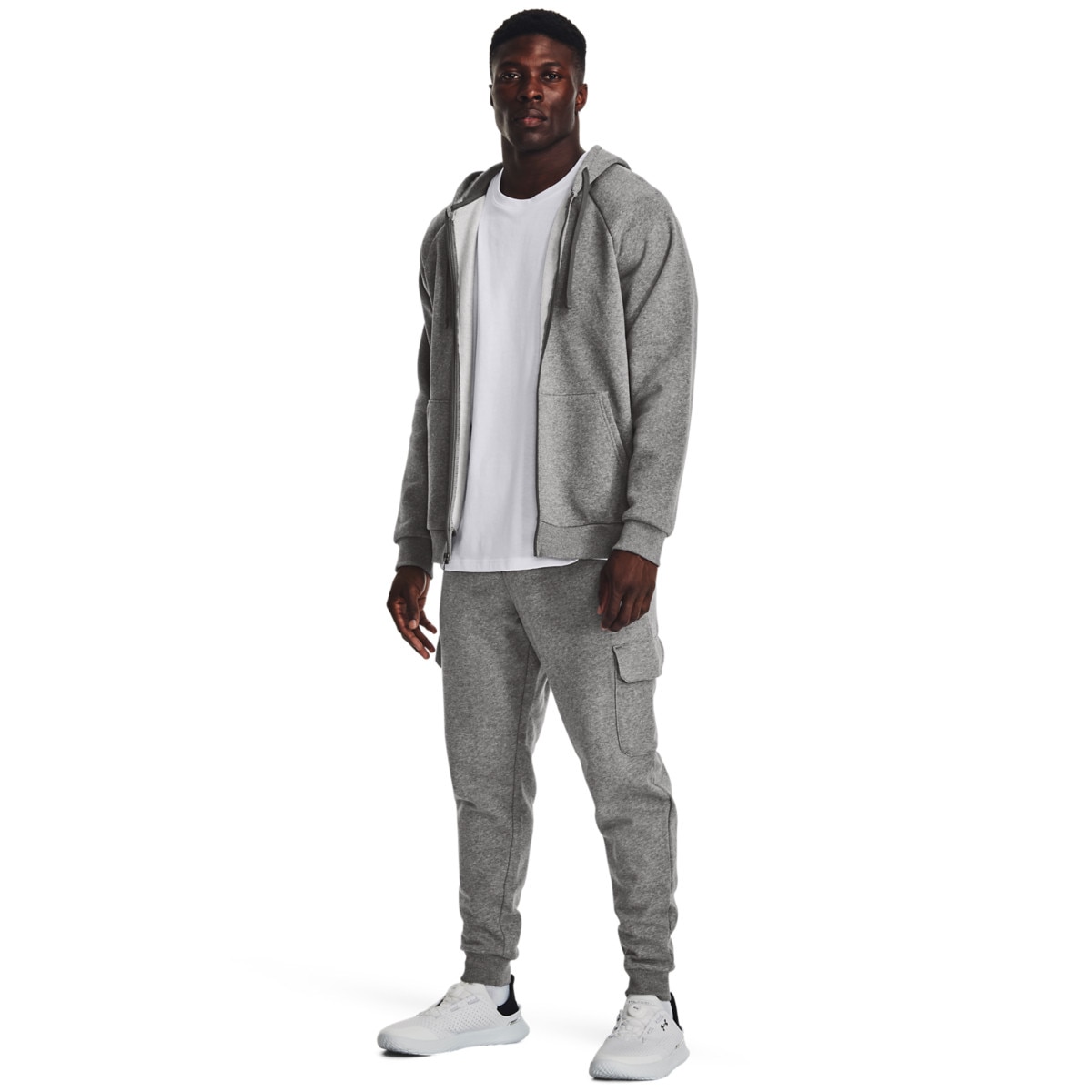 Męskie spodnie dresowe Under Armour UA Rival Fleece Cargo Jogger - szare - UNDER ARMOUR