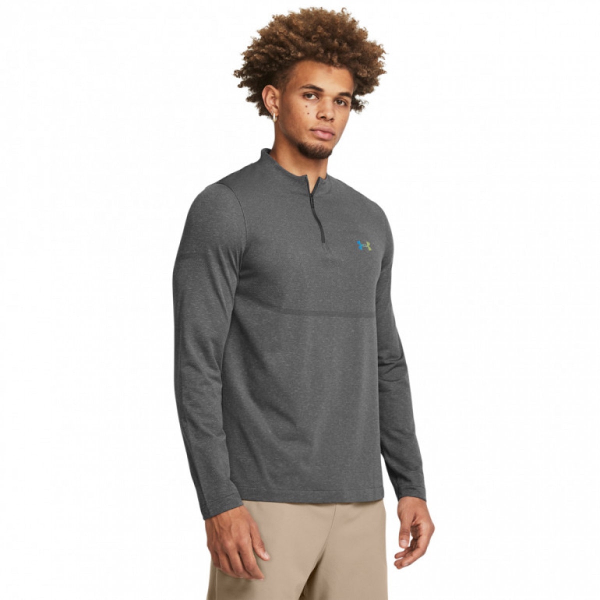 Męski longsleeve treningowy Under Armour UA Rush Seamless 1/4 Zip - szary - UNDER ARMOUR