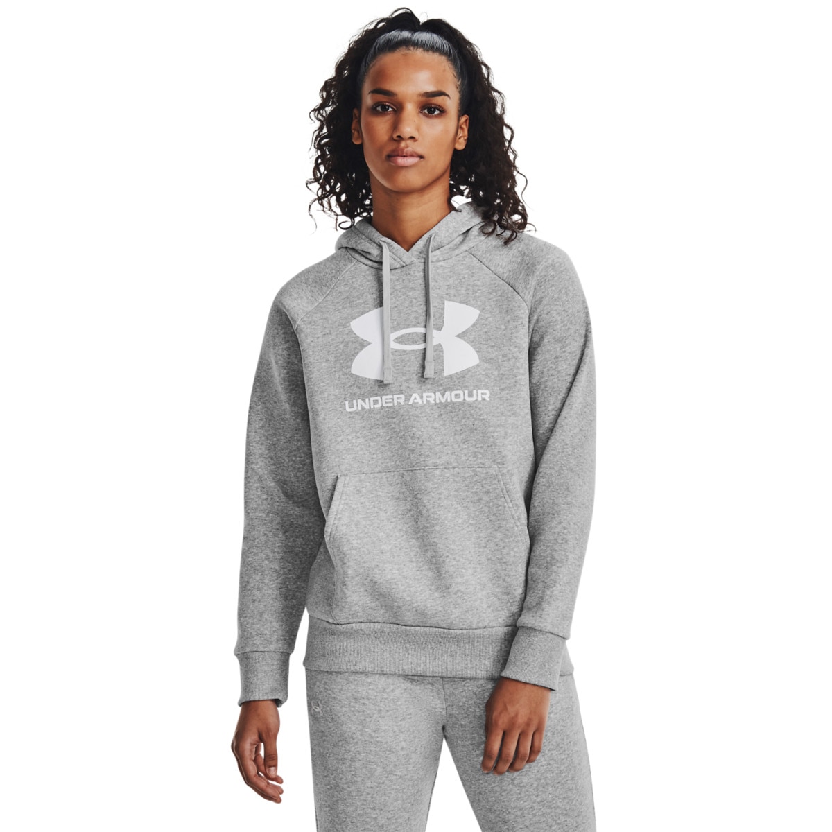 Damska bluza dresowa nierozpinana z kapturem Under Armour UA Rival Fleece Big Logo Hdy - szara - UNDER ARMOUR