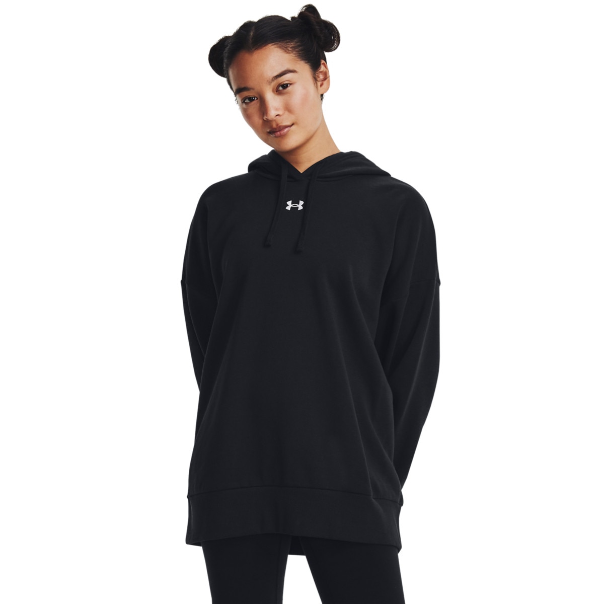 Damska bluza dresowa nierozpinana z kapturem Under Armour UA Rival Fleece Oversized Hoodie - czarny - UNDER ARMOUR
