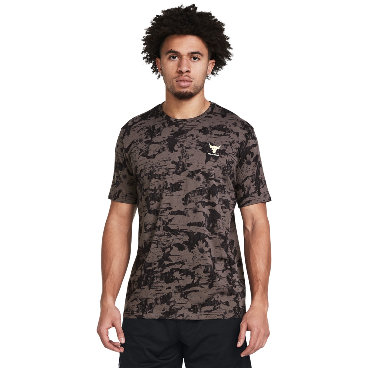 Męska koszulka treningowa Under Armour Project Rock Payof AOP Graphic - brązowa - UNDER ARMOUR