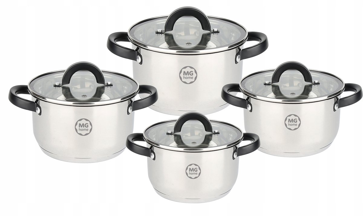 Zestaw garnków MG home BLACK stal nierdzewna 8 el. 16,18, 20 i 22 cm