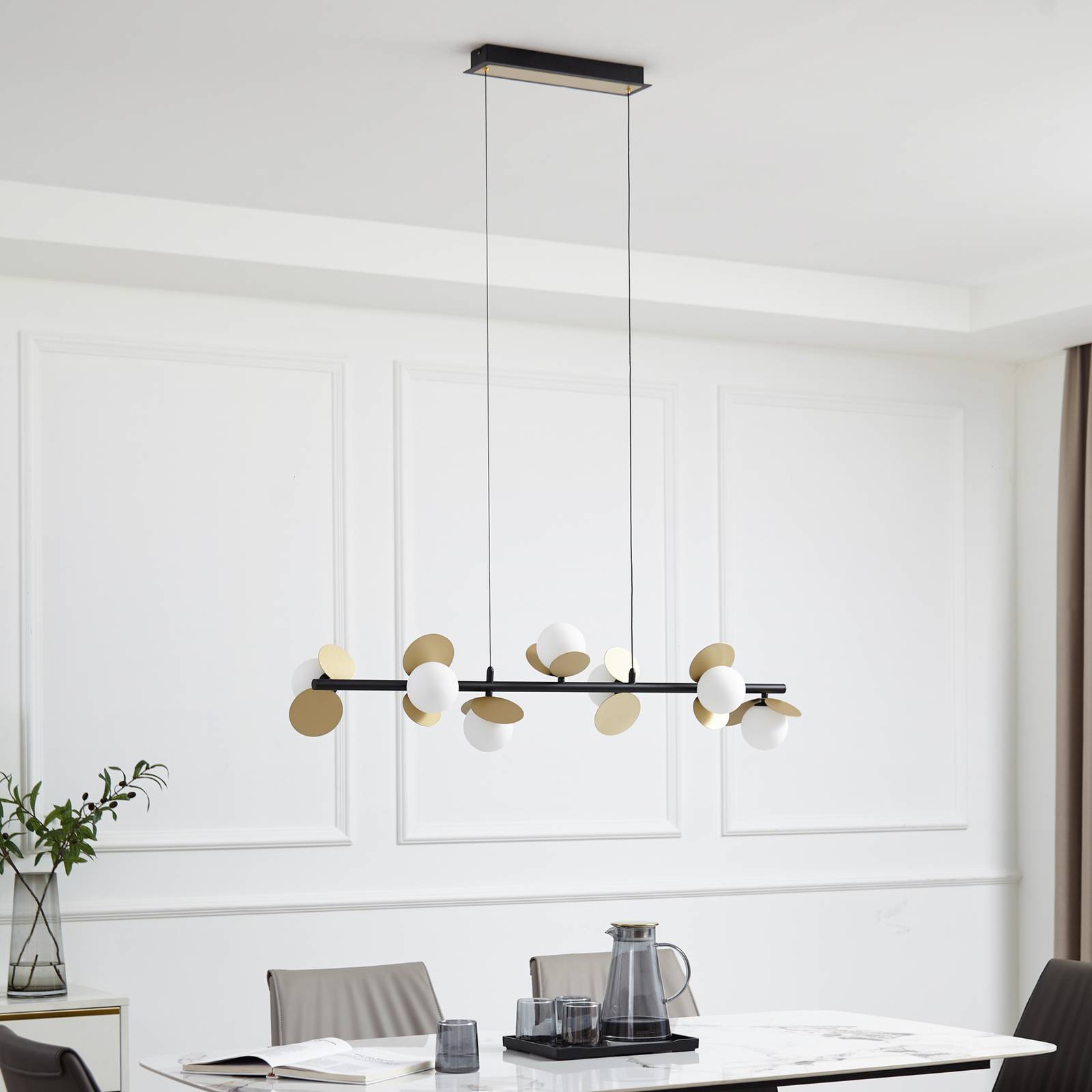 Lampa wisząca Lucande LED Pallo, 7-punktowa, czarny/złoty, szkło
