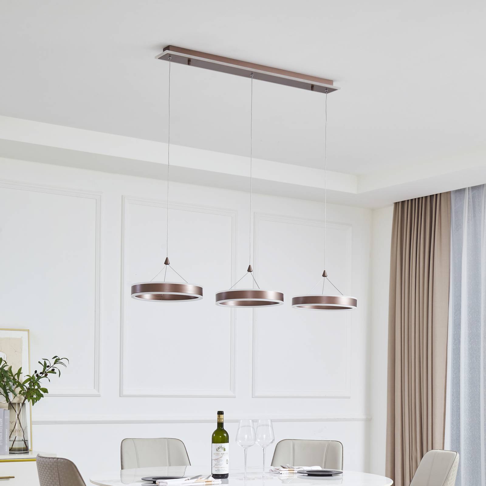 Lucande Lampa wisząca LED Kolo, 3-punktowa, brązowa, żelazo, ściemniana