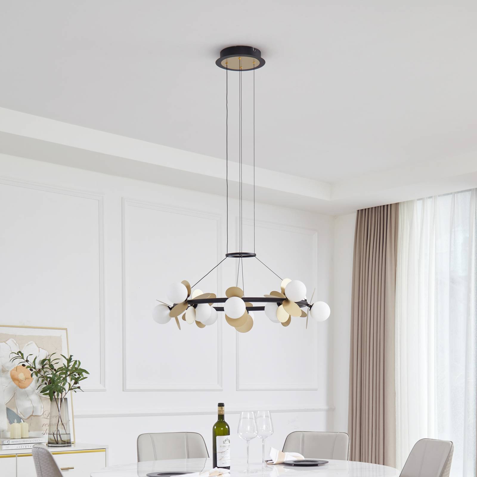 Lampa wisząca Lucande LED Pallo, 12-punktowa, czarny/złoty, szkło
