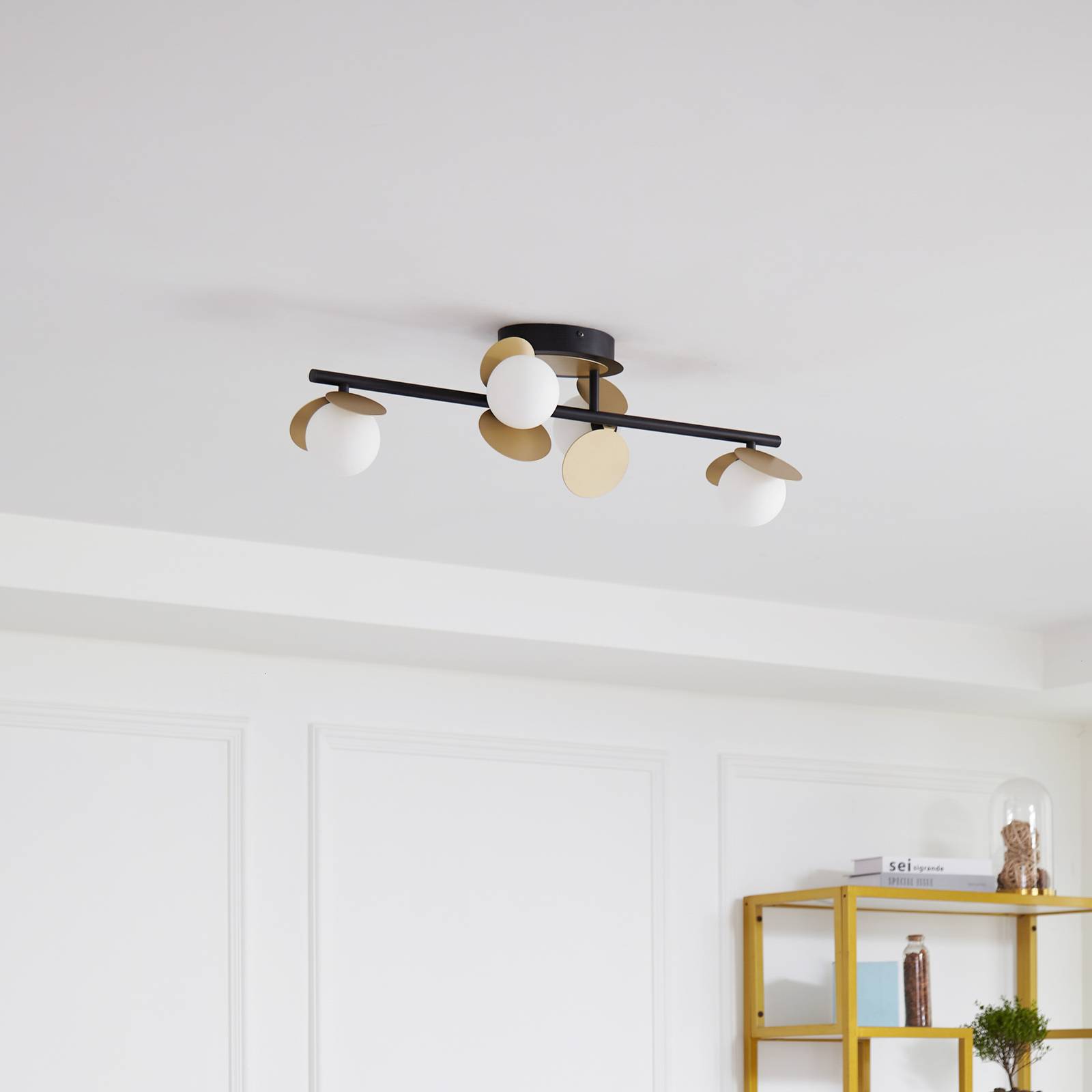 Lampa sufitowa LED Lucande Pallo, 4-punktowa, czarny/złoty, szkło