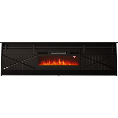 Szafka RTV GRANERO+kominek 200x56,7x35 czarny/czarny poł