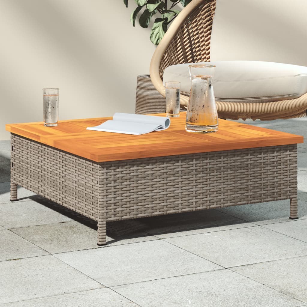 Stolik ogrodowy, szary, 70x70x25 cm, rattan i drewno akacjowe Lumarko!