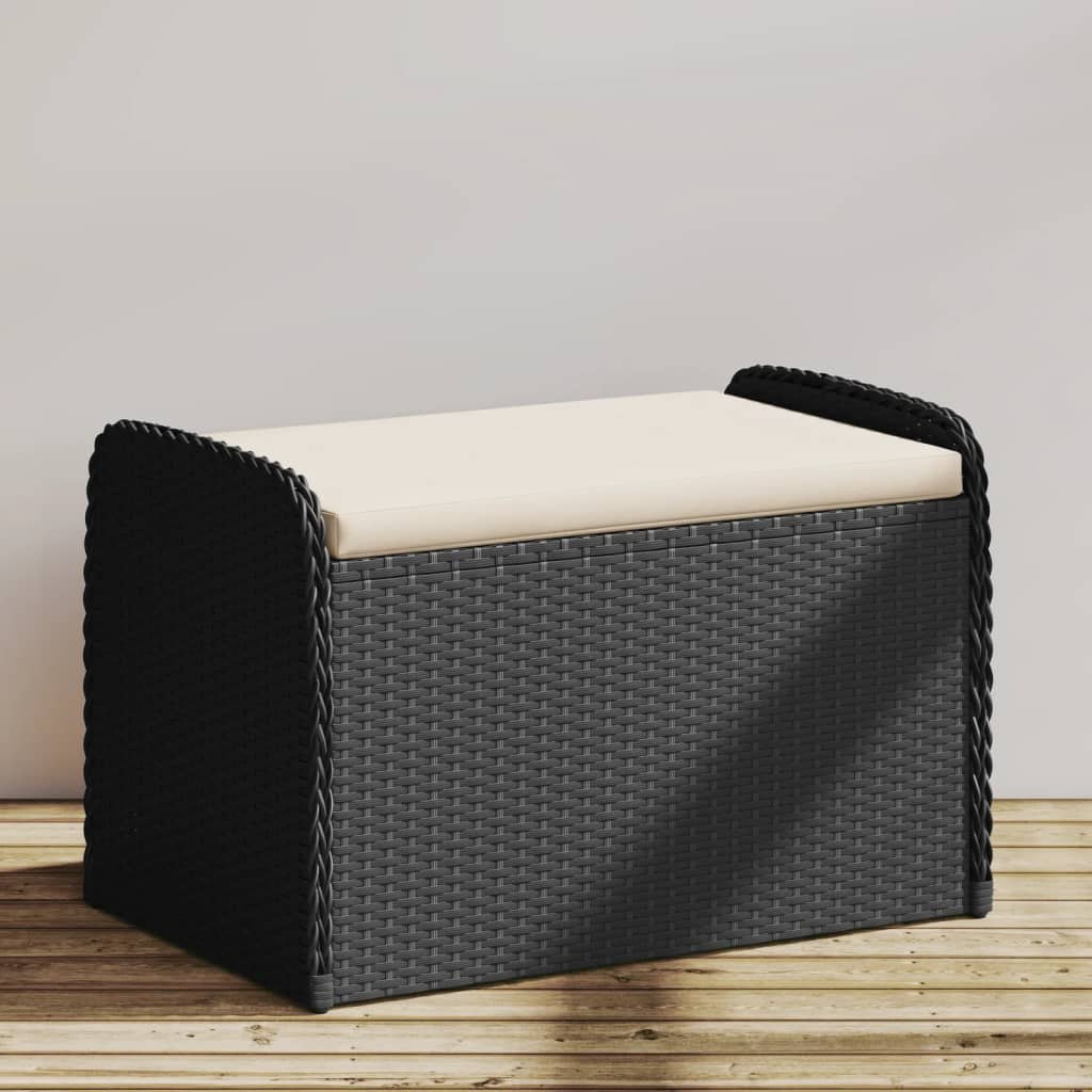Ławka ze schowkiem i poduszką, czarna, 80x51x52 cm, polirattan Lumarko!