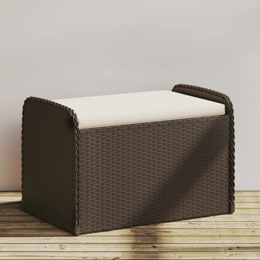 Ławka ze schowkiem i poduszką, brąz, 80x51x52 cm, polirattan Lumarko!