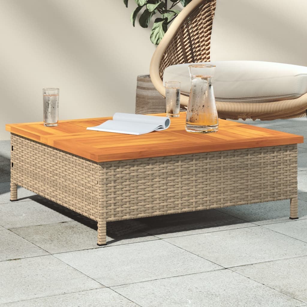 Stolik ogrodowy, beżowy, 70x70x25 cm, rattan i drewno akacjowe Lumarko!