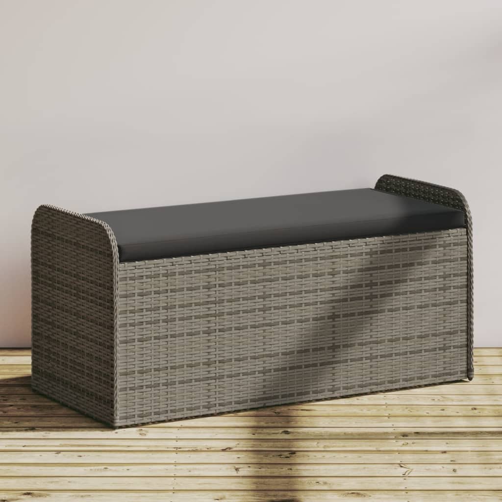 Ławka ze schowkiem i poduszką, szara, 115x51x52 cm, polirattan Lumarko!