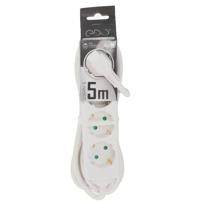 Edo Solutions, Przedłużacz Domowy Przenośny Logan S White 4 Krotny Schuko, White, 5 M