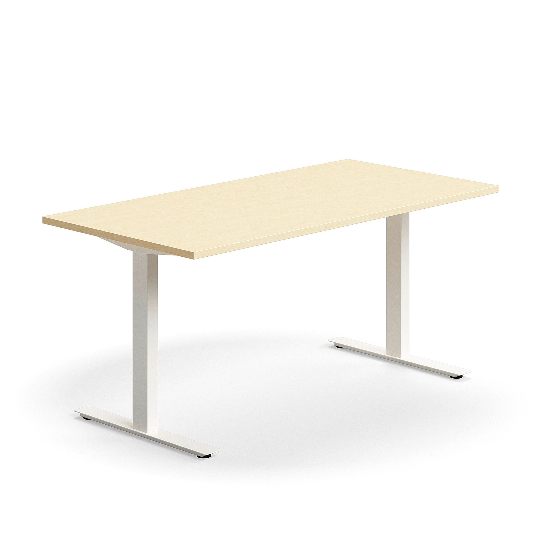 Biurko QBUS, proste, 1600x800 mm, rama T, biały, brzoza