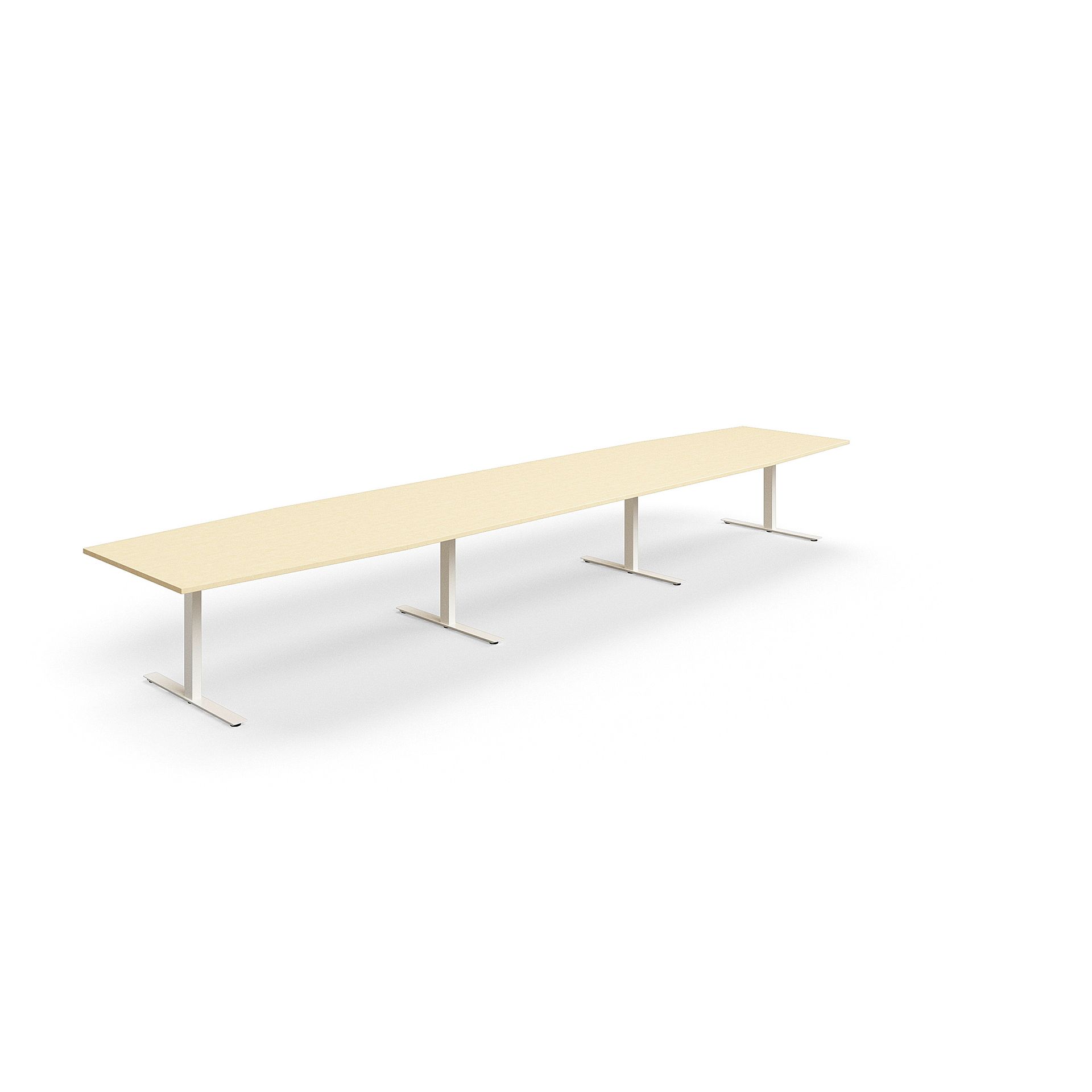 Stół konferencyjny QBUS, kształt łodzi, 5600x1200 mm, rama T, biały, brzoza