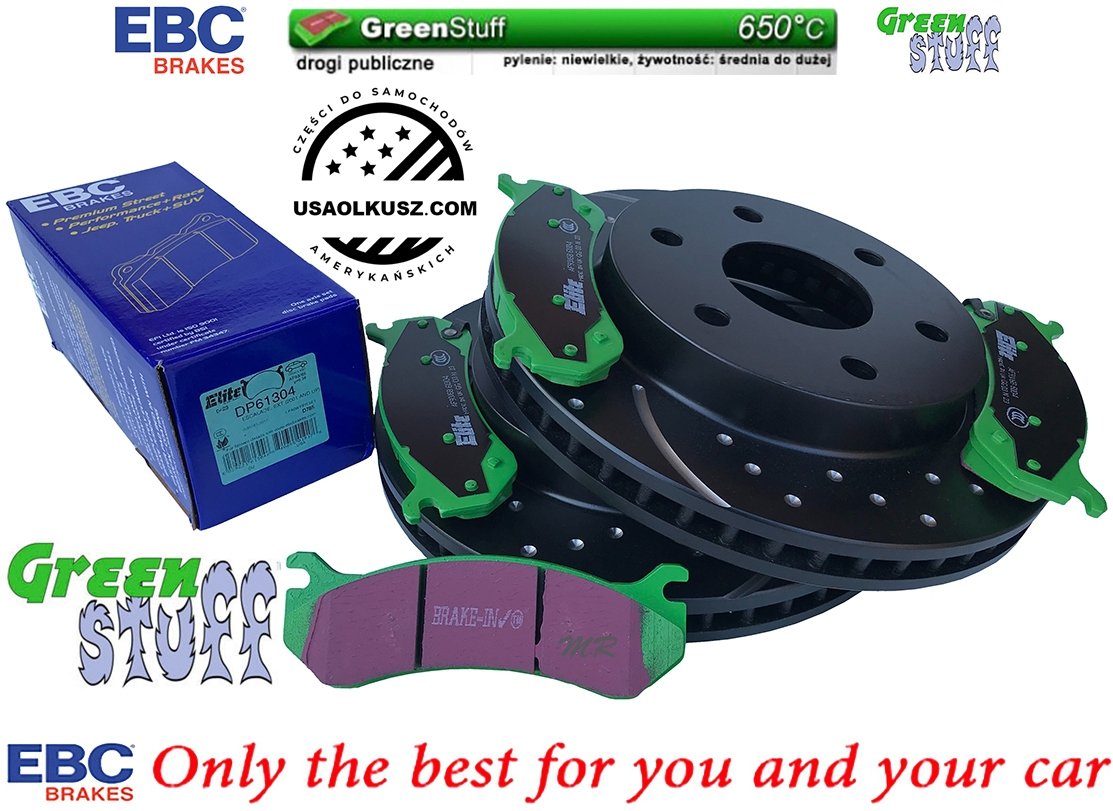 Przednie klocki GreenStuff + NAWIERCANE NACINANE tarcze hamulcowe EBC seria GD Chevrolet Avalanche 1500 2002-2006