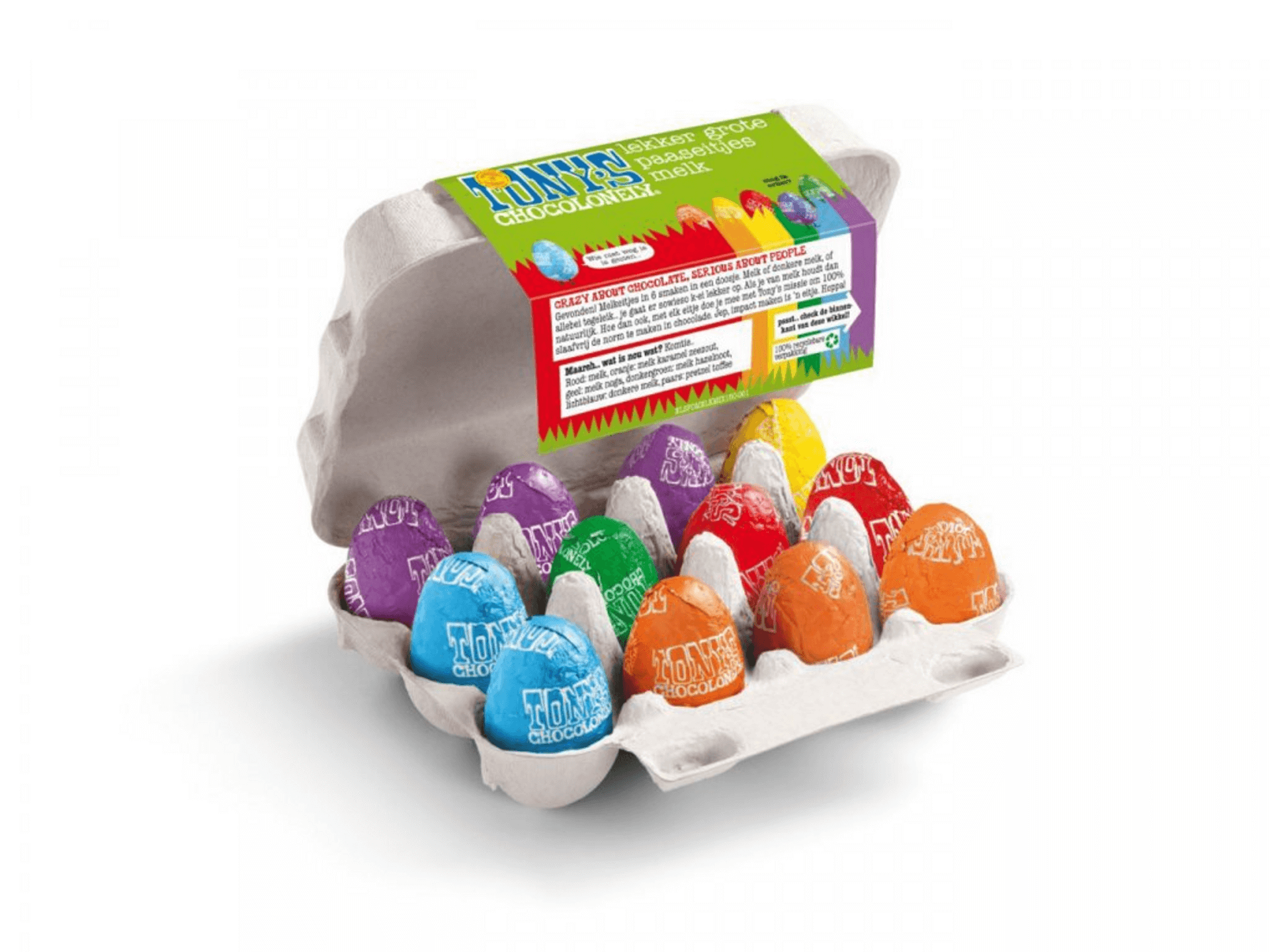 Tony´s Chocolonely Wielkanocne jajka mleczne w papierowej pudełku 150 g