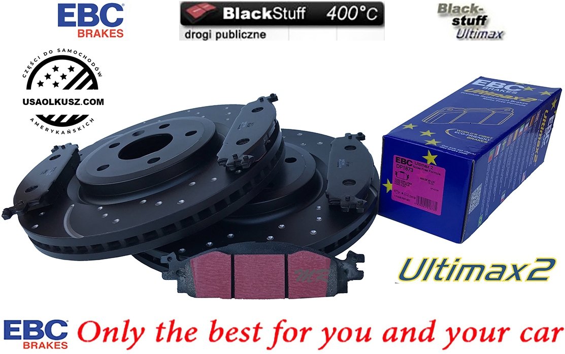 Przednie klocki Ultimax2 + NAWIERCANE NACINANE tarcze hamulcowe 325mm EBC seria GD Lincoln MKS 2010-2012