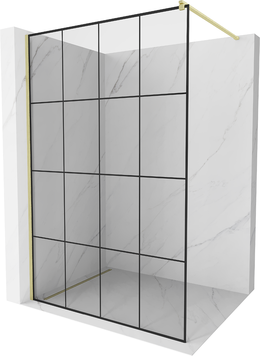 Mexen Kioto ścianka prysznicowa Walk-in 130 x 200 cm, czarny wzór 8 mm, złota szczotkowana - 800-130-101-55-77