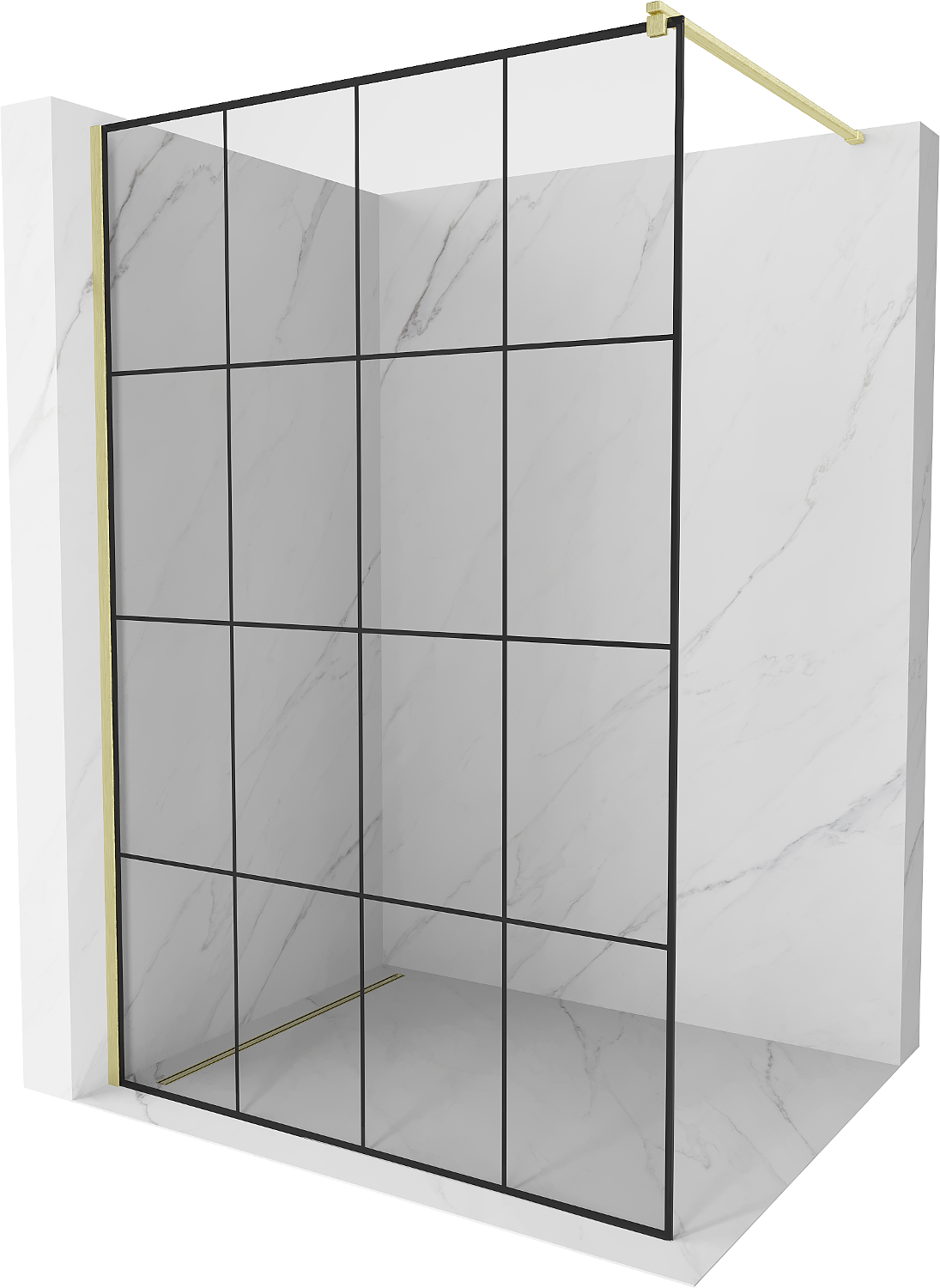 Mexen Kioto ścianka prysznicowa Walk-in 140 x 200 cm, czarny wzór 8 mm, złota szczotkowana - 800-140-101-55-77