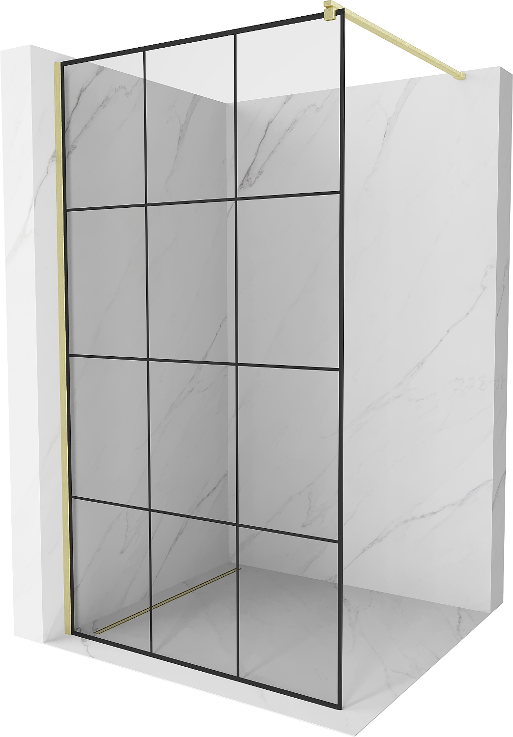 Mexen Kioto ścianka prysznicowa Walk-in 120 x 200 cm, czarny wzór 8 mm, złota szczotkowana - 800-120-101-55-77