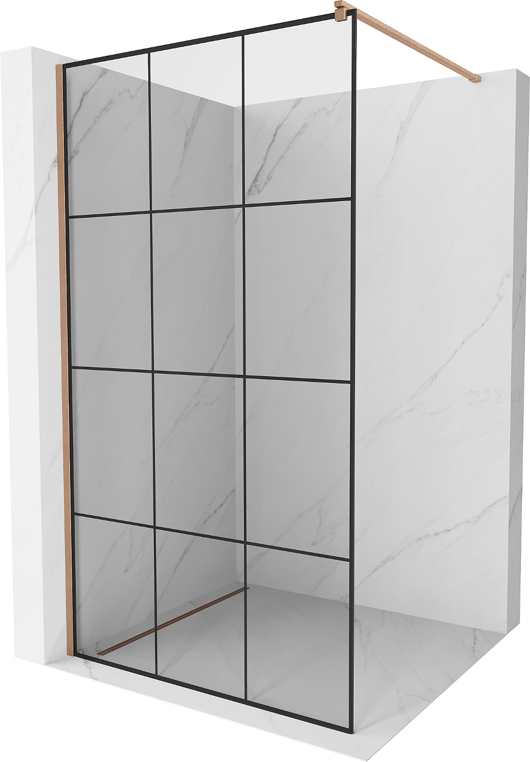 Mexen Kioto ścianka prysznicowa Walk-in 100 x 200 cm, czarny wzór 8 mm, miedź szczotkowana - 800-100-101-65-77