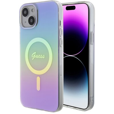 Guess Etui Hardace IML Iridescent Magsafe do iPhone 15 Plus 6,7 cala Fioletowy GUHMP15MHITSU
