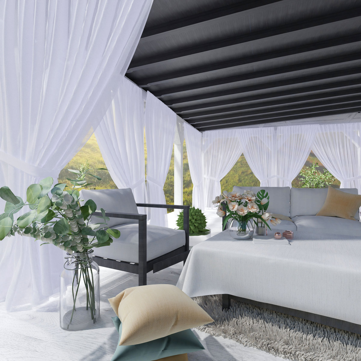 Firanka zasłona woalowa dekoracyjna z taśmą marszczącą na taras 400x250cm s152