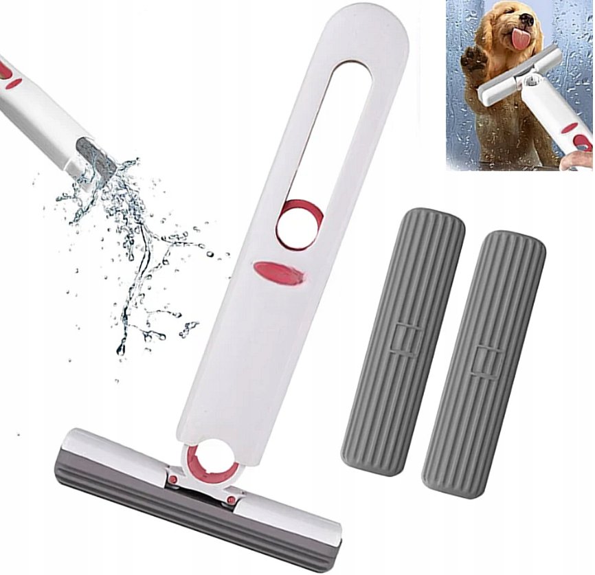 Mop Przenośny Mini Z Wyciskaczem Szczotka Do Mycia + 2 Wkłady