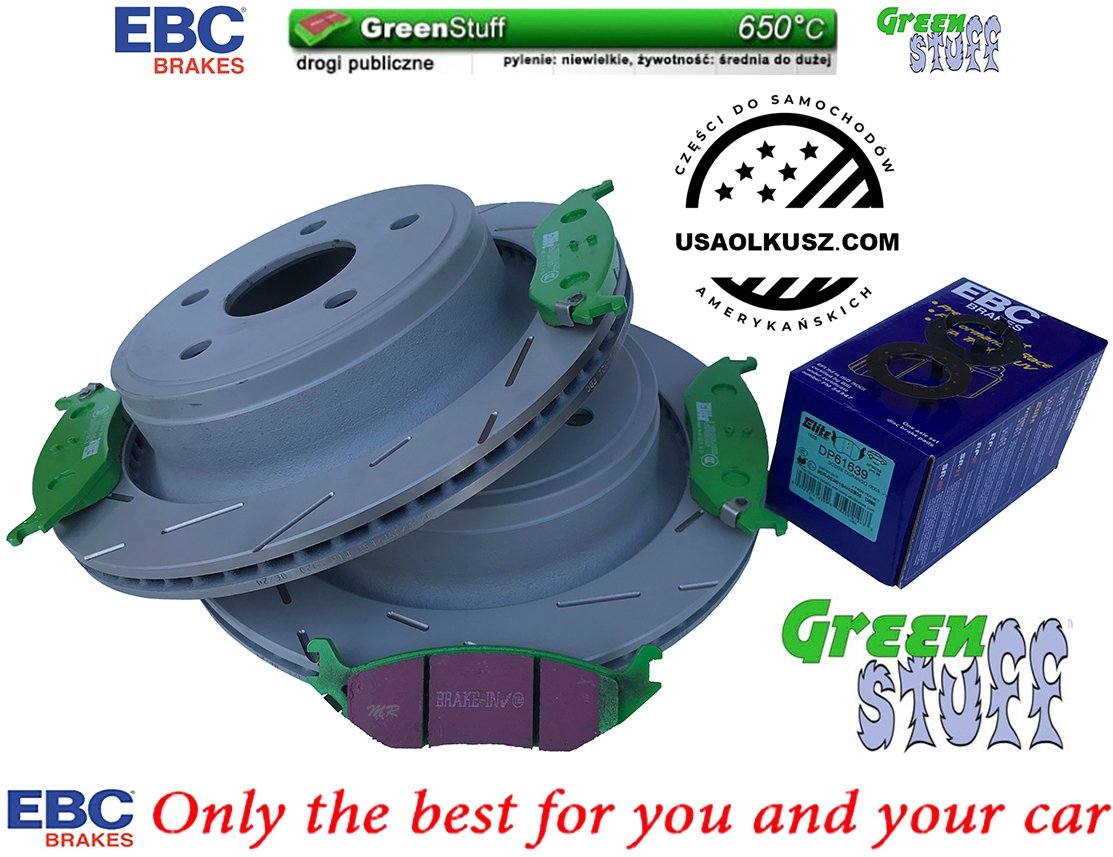 Tylne klocki Green Stuff + nacinane tarcze hamulcowe EBC seria USR Dodge RAM 1500 2003-