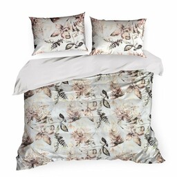 Design 91 Pościel z mikrofibry 160x200 Ariana biała beżowa szara liście D91 A