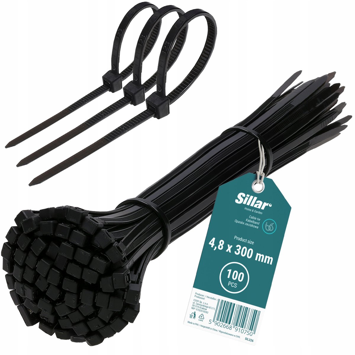 Mocne trytytyki opaski obejmy zaciskowe kablowe ziperki trytki UV 4,8x300mm