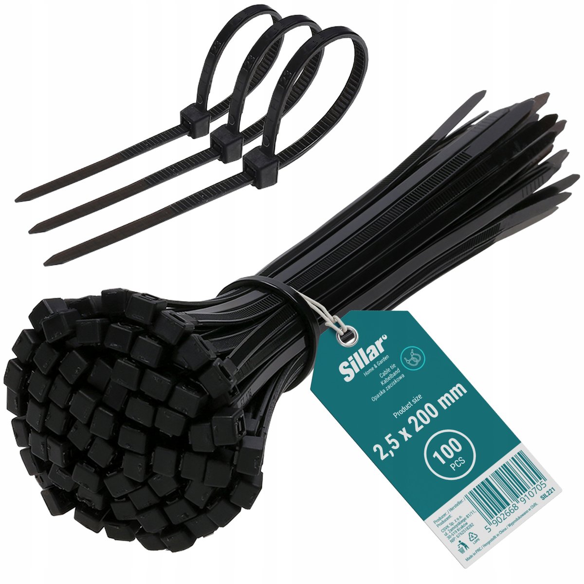 Mocne trytytyki opaski obejmy zaciskowe kablowe ziperki trytki UV 2,5x200mm