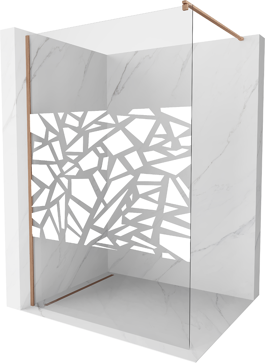 Mexen Kioto ścianka prysznicowa Walk-in 110 x 200 cm, biały wzór 8 mm, miedź szczotkowana - 800-110-101-65-85