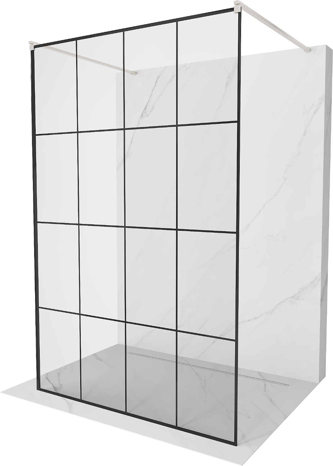 Mexen Kioto ścianka prysznicowa wolnostojąca 140 x 200 cm, czarny wzór 8 mm, nikiel szczotkowany - 800-140-002-97-77