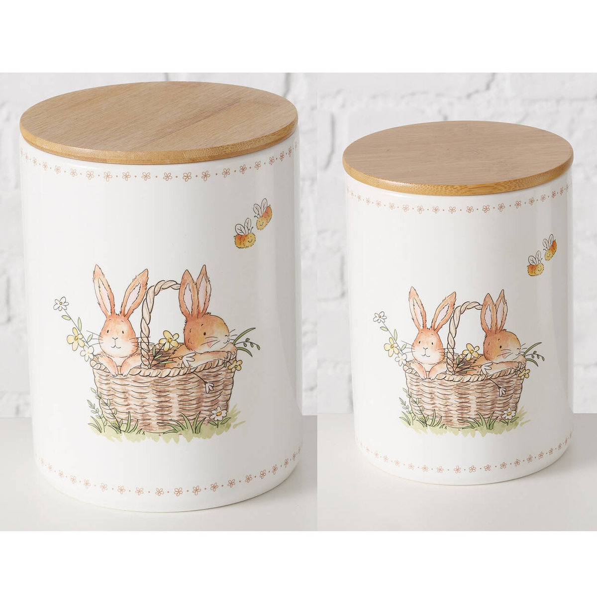 Pojemniki kuchenne ceramiczne CHARMY, wzór w zajączki, 2 sztuki