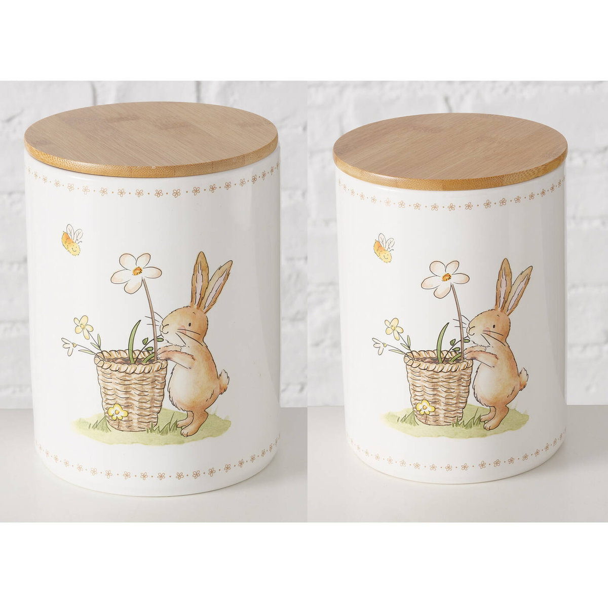 Pojemniki kuchenne ceramiczne CHARMY, wzór w zajączki, 2 sztuki