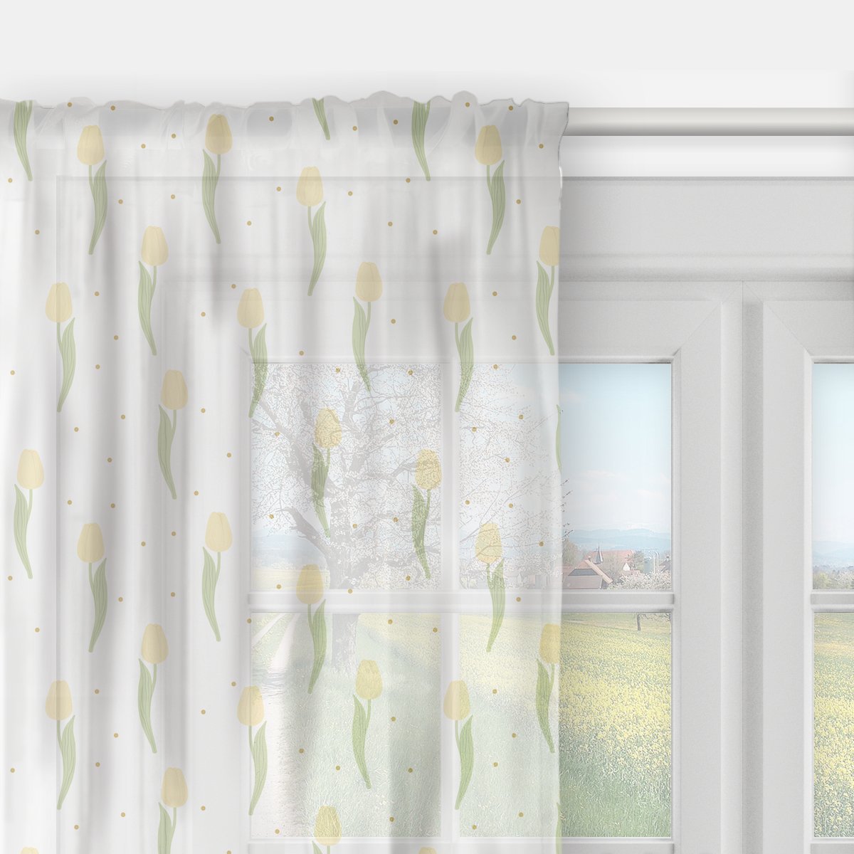 Firana EASTER wzór EA11 | żółte tulipany 140 x 150 cm