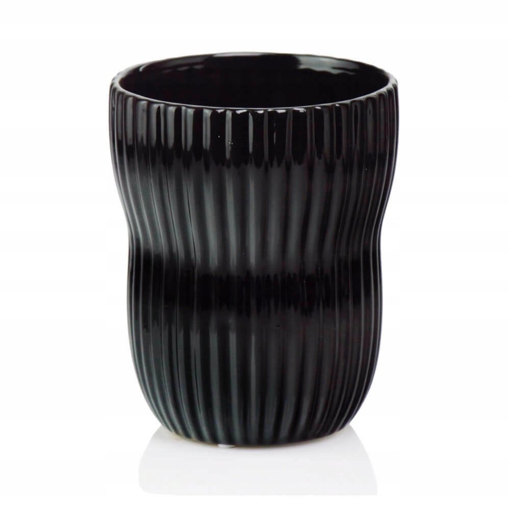 CERAMICZNA OSŁONKA DONICZKA 13 x 16 cm CZARNA PASKI STORCZYK