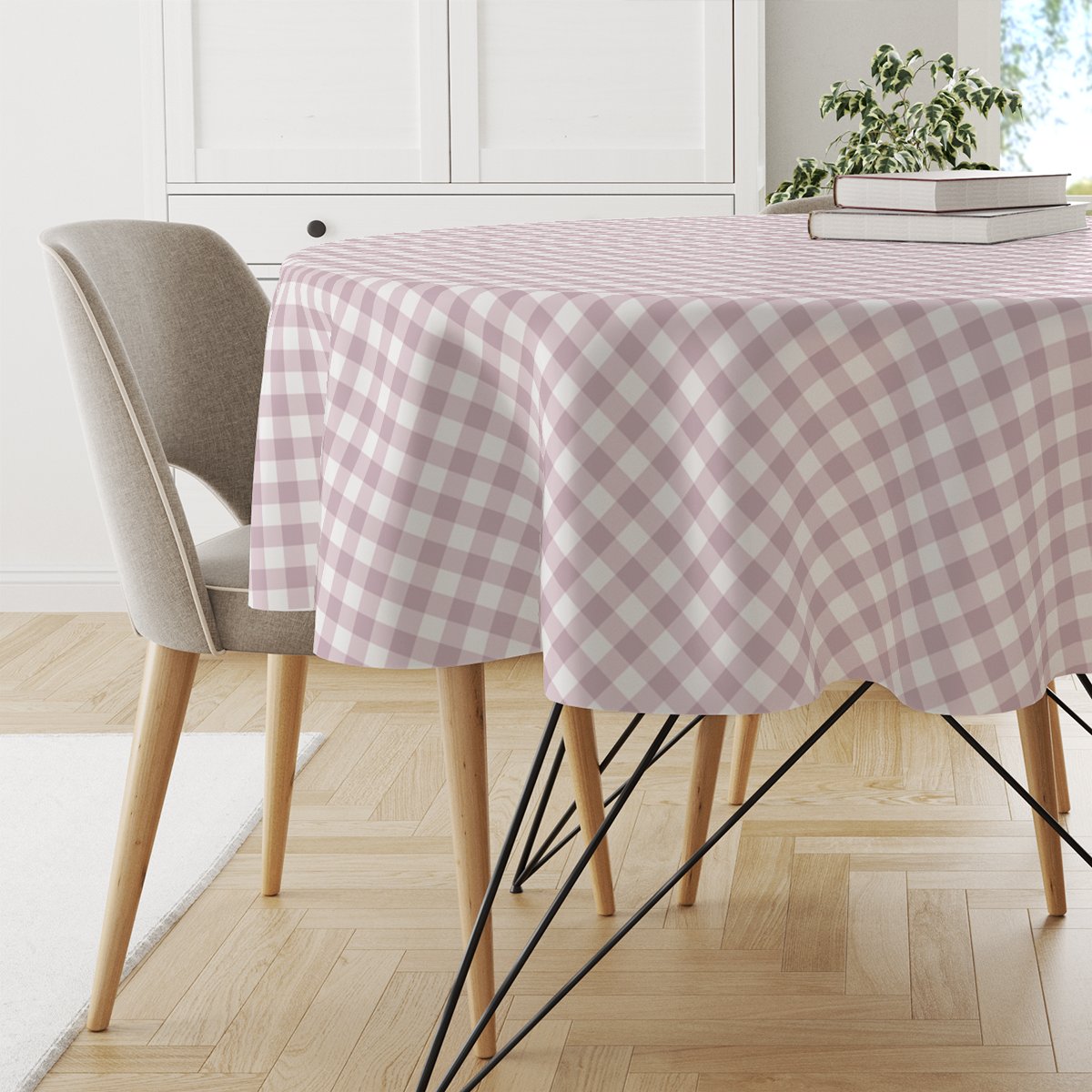 Obrus okrągły EASTER wzór EA02 | różowa kratka średnica 120 cm