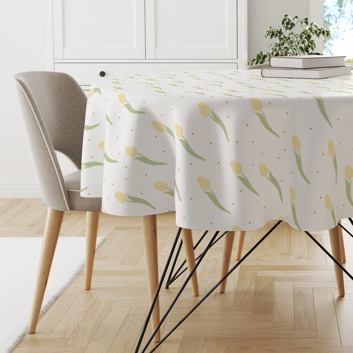 Obrus okrągły EASTER wzór EA11 | żółte tulipany średnica 150 cm