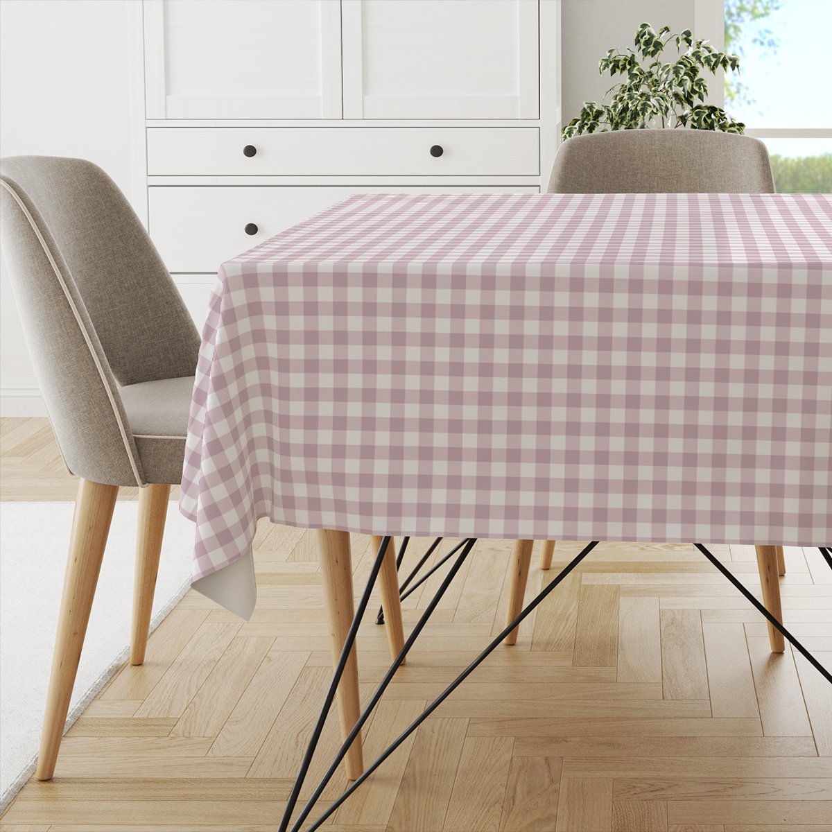 Obrus EASTER wzór EA02 | różowa kratka 150 x 320 cm