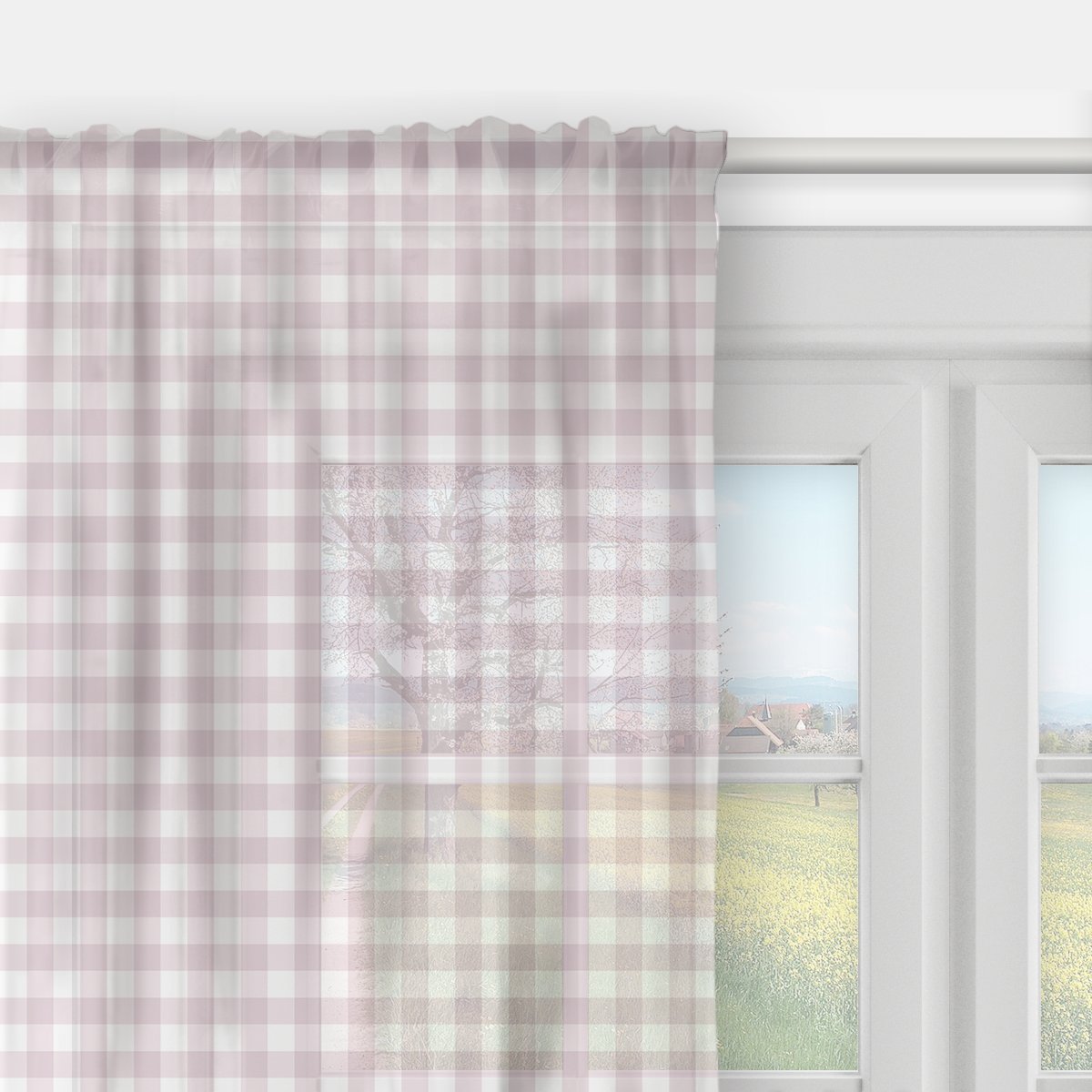 Firana EASTER wzór EA02 | różowa kratka 140 x 230 cm