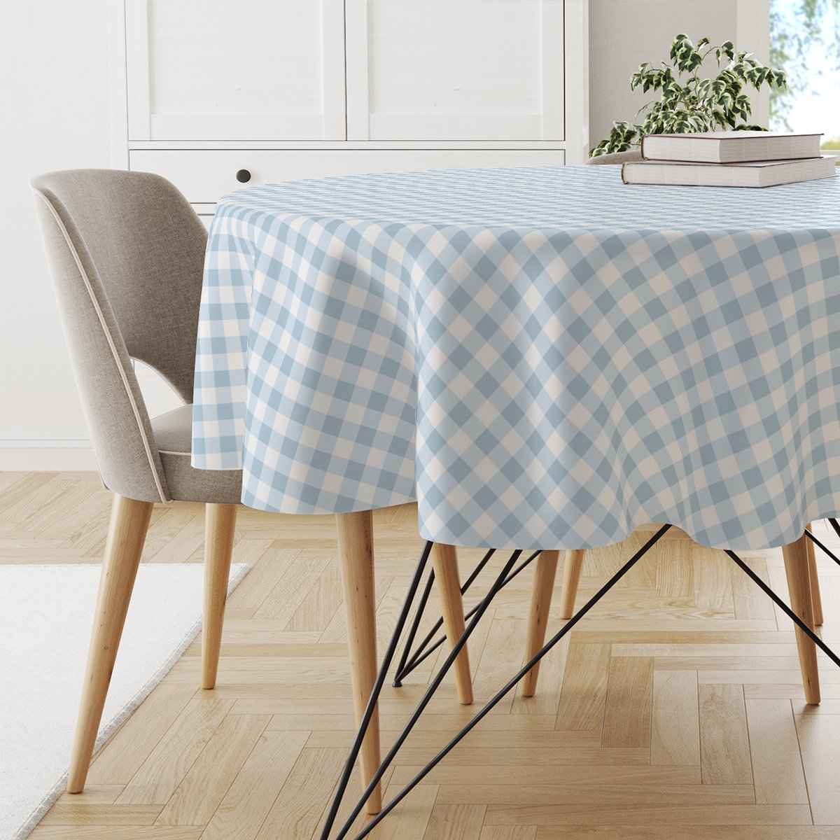 Obrus okrągły EASTER wzór EA03 | błękitna kratka średnica 120 cm