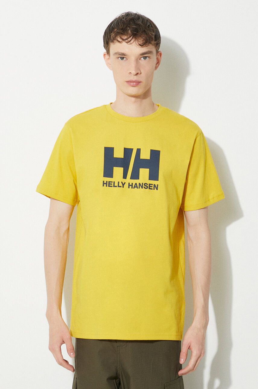 Helly Hansen t-shirt bawełniany męski kolor żółty z aplikacją